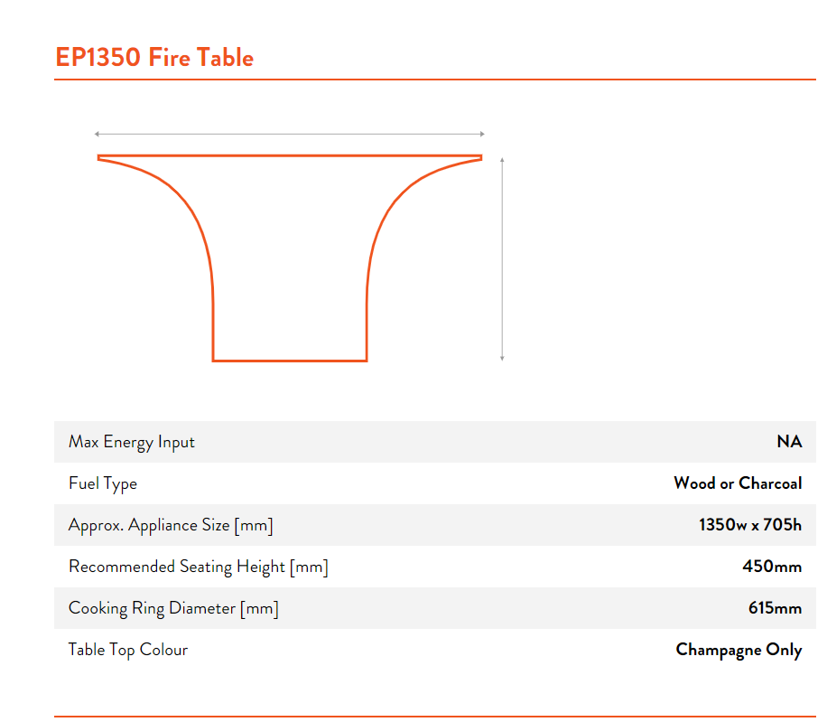 Escea EP1350 Outdoor Wood Fire Table